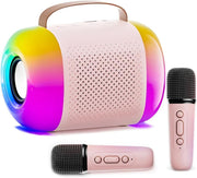 Blue Mini Karaoke Machine 2 Wireless Mics LED Voice Changer