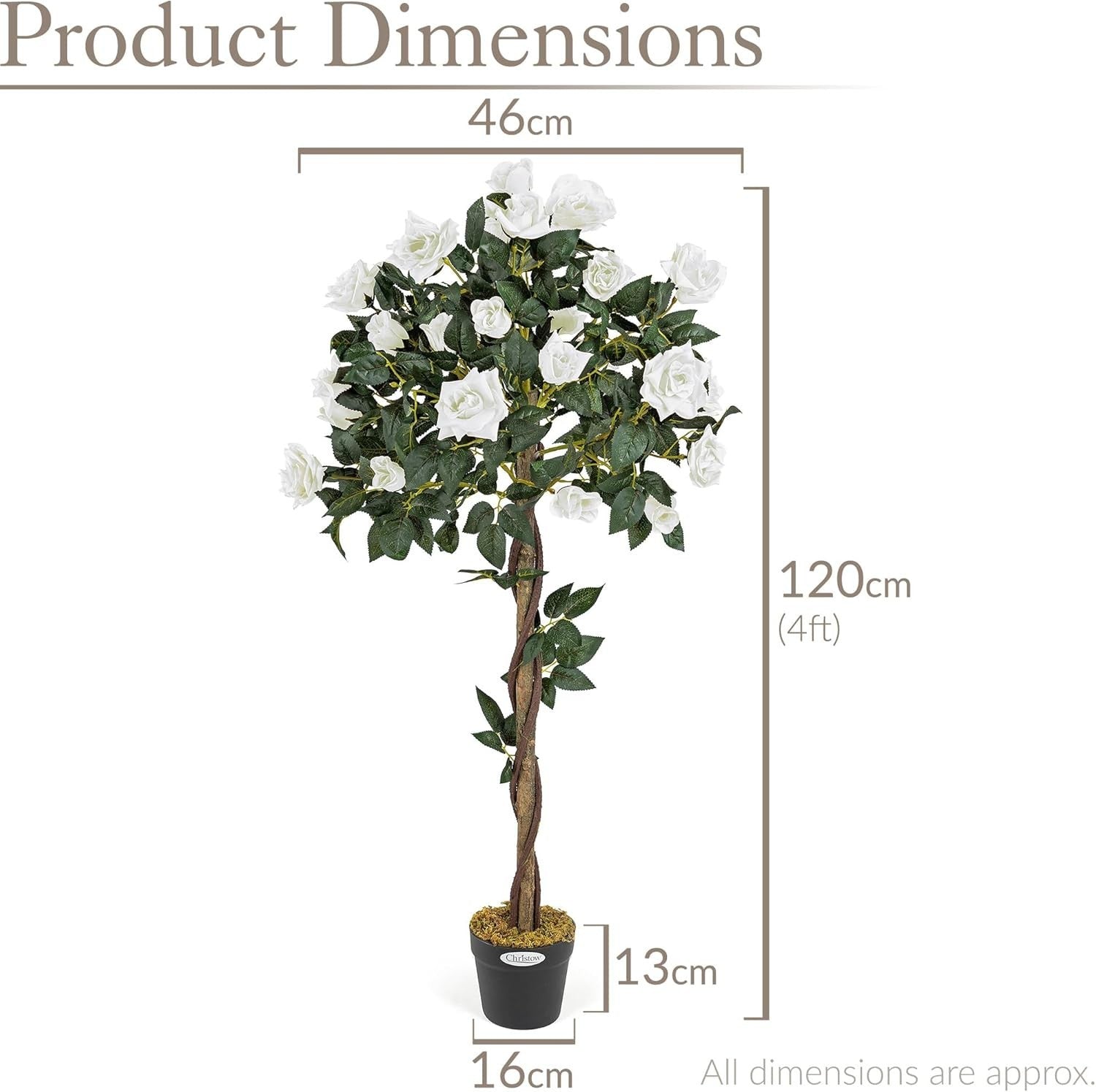 4ft Artificial Cream Rose Trees 2-Pack Twisted Trunk Potted Indoor Outdoor Decor
