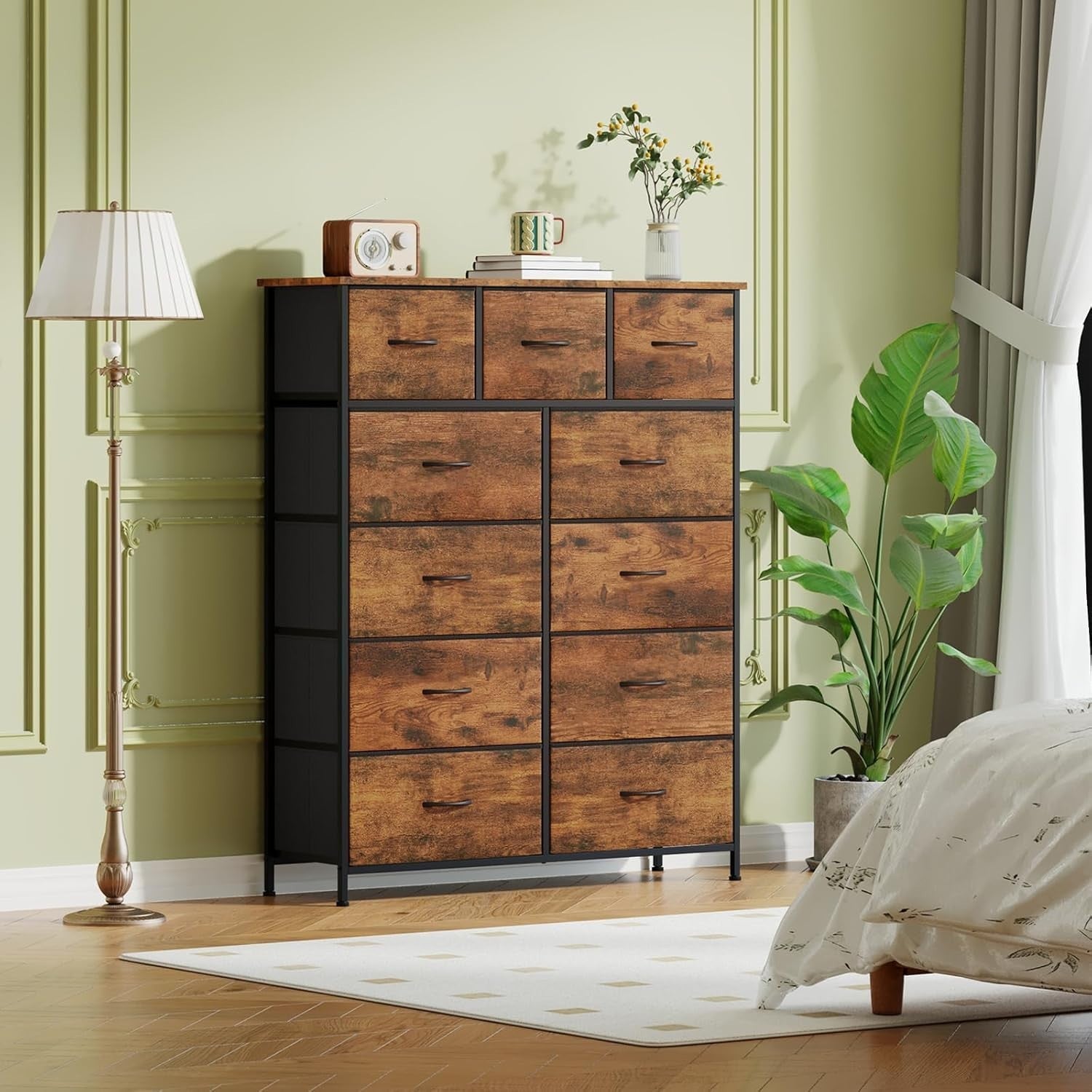 Tall Chest of Drawers 11 Drawer Storage Unit Wood Grain Bedroom Cabinet