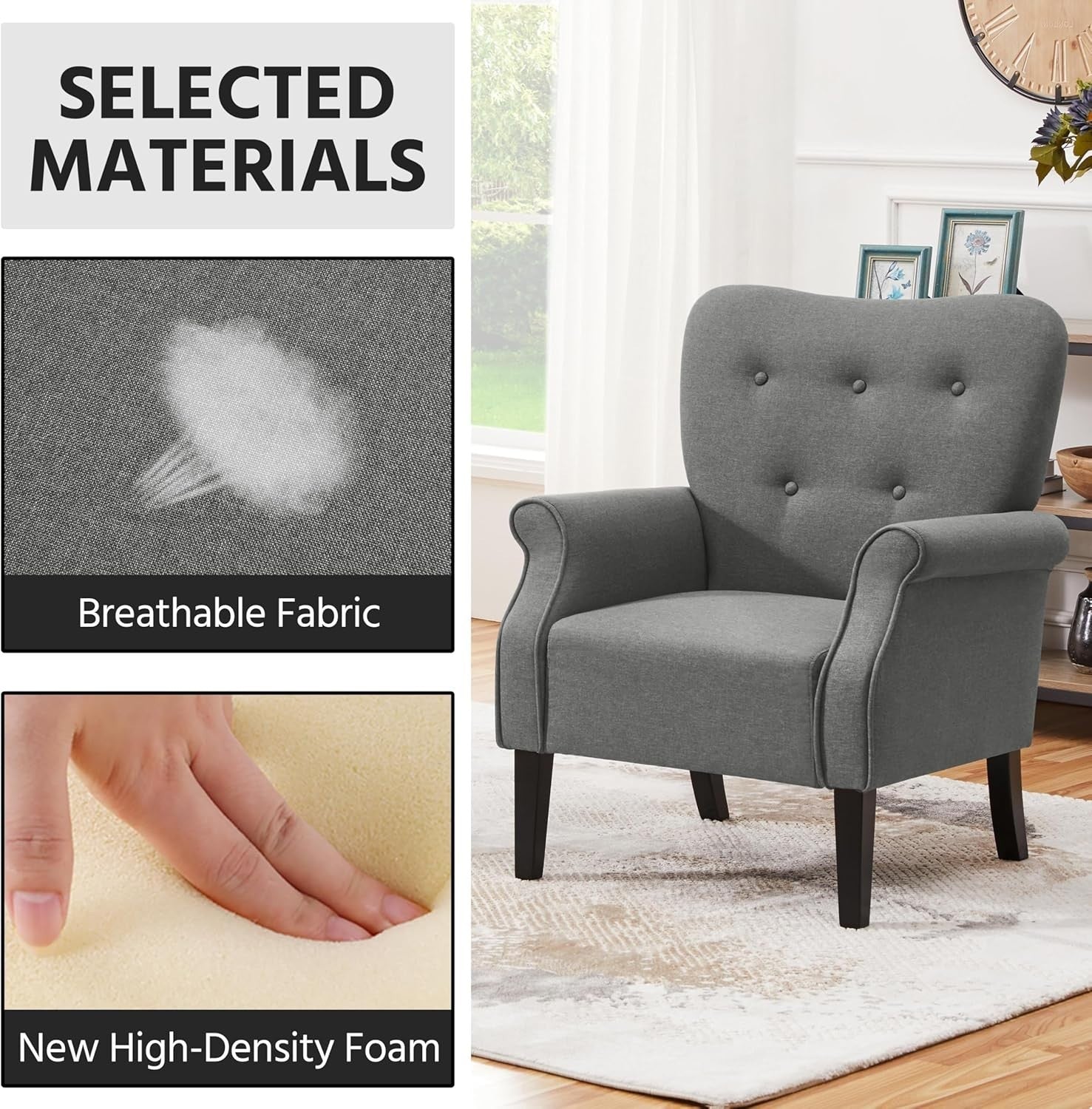 Dark Grey Modern Tub Chair Accent Armchair Padded High Back Living Room
