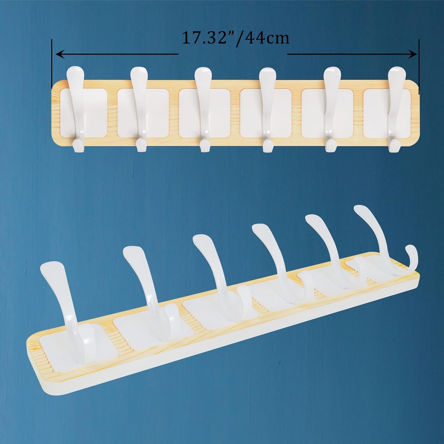 Scandi Wall Coat Rack Set | 2x 6 Hook Wooden Hanger Racks Natural & White