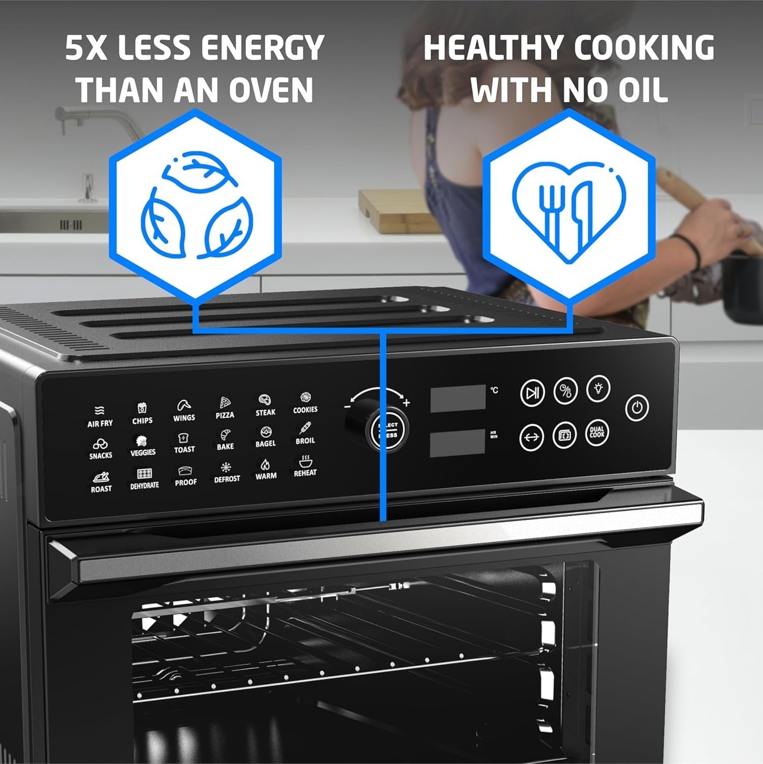 30L Air Fryer Oven Rotisserie 20-in-1 1800W 30-230C Touch Dial Low Oil