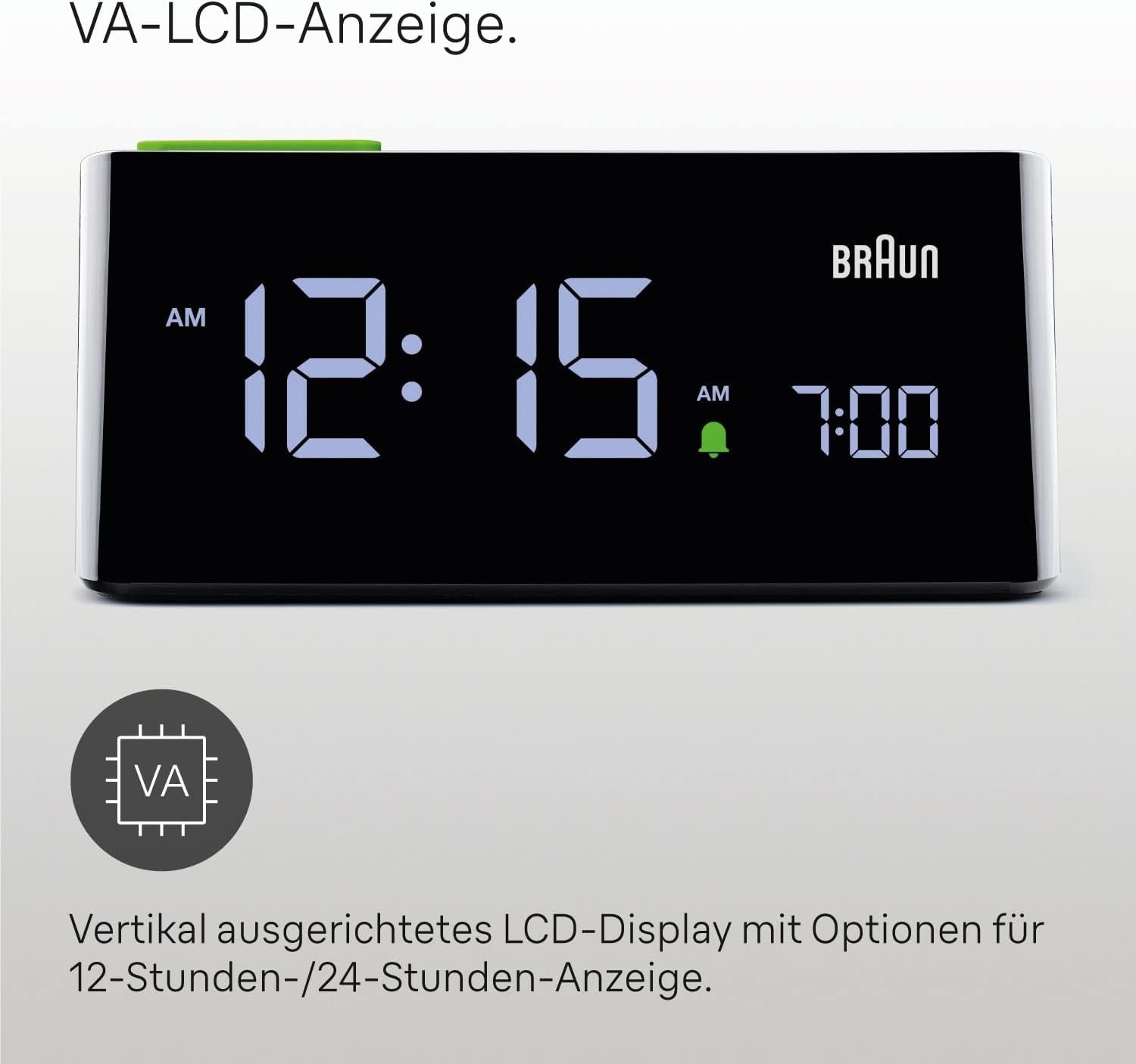 Black Digital Alarm Clock Auto Dimming LCD Display Snooze Modern