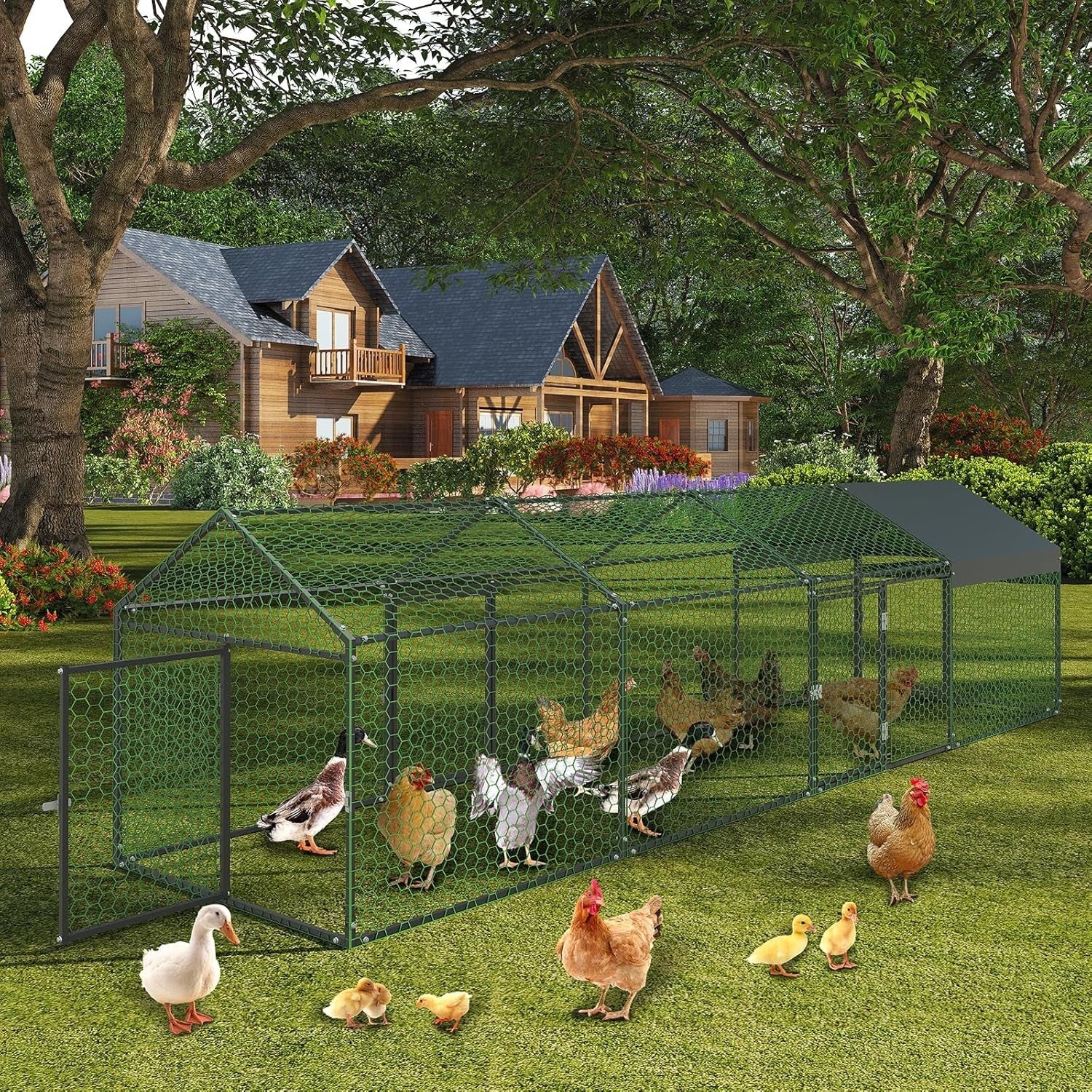 4m Walk In Chicken Run Galvanised Steel Poultry Cage Cover