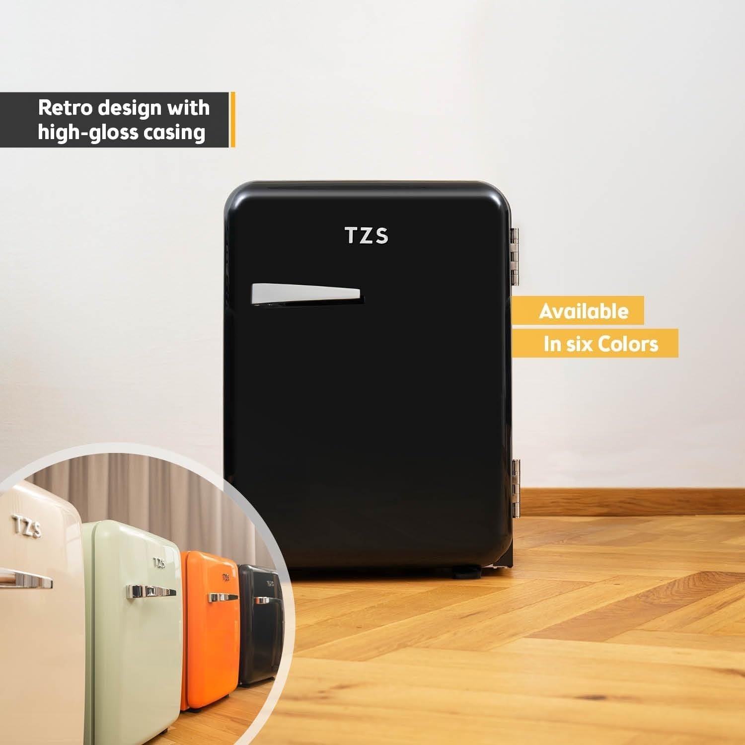40L Retro Mini Fridge Silent Frost-Free LED Interior Freestanding Black