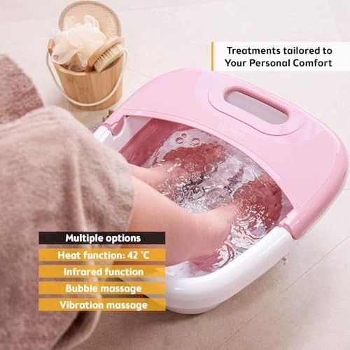 Foldable Electric Foot Spa Massager With Heat Bubbles Infrared Rollers