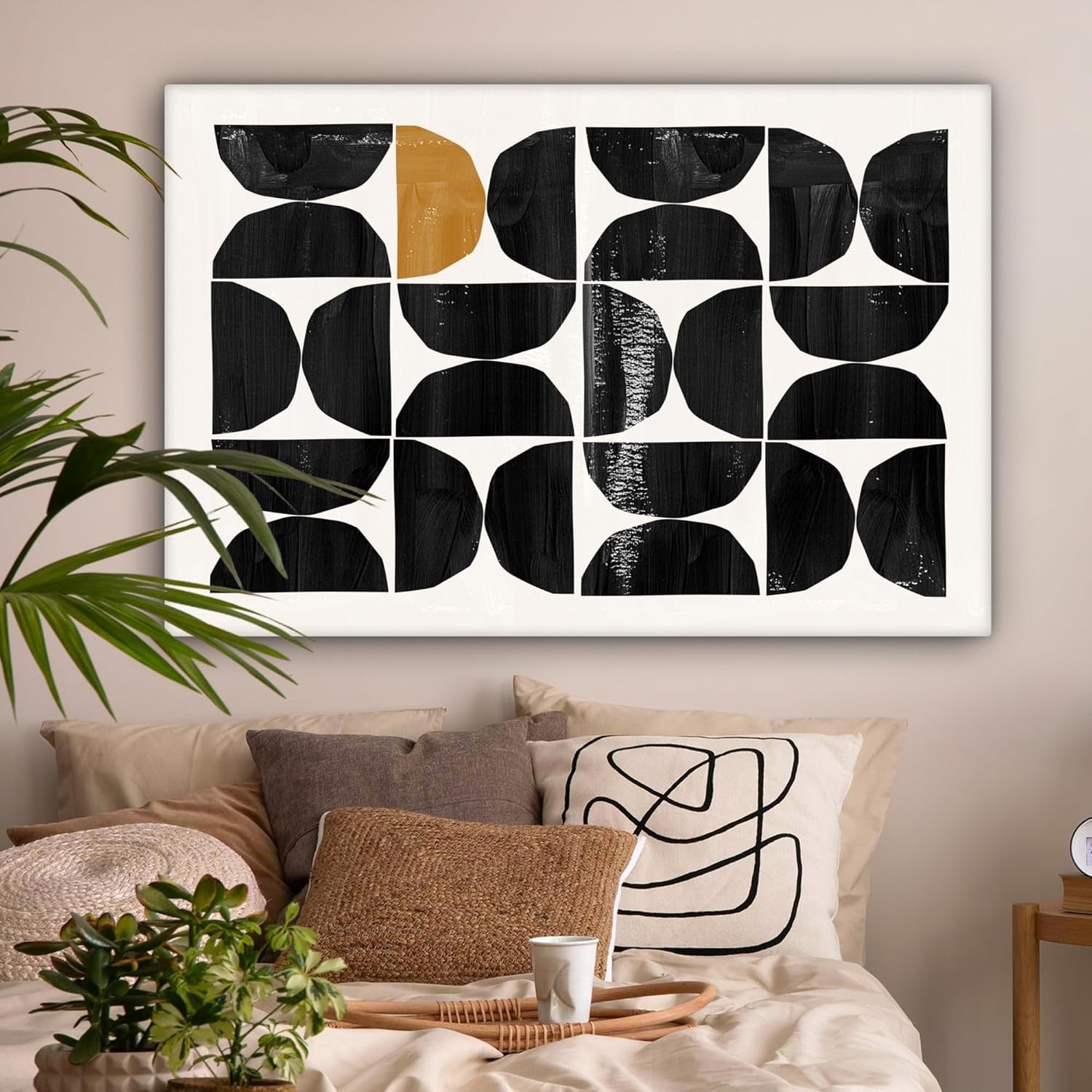 Large Abstract Black Beige Canvas Wall Art 120x80cm Modern Living Room