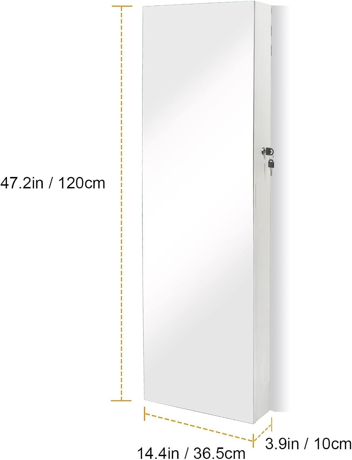 Wall Mounted Jewelry Cabinet LED Light Full Length Mirror Lockable Storage