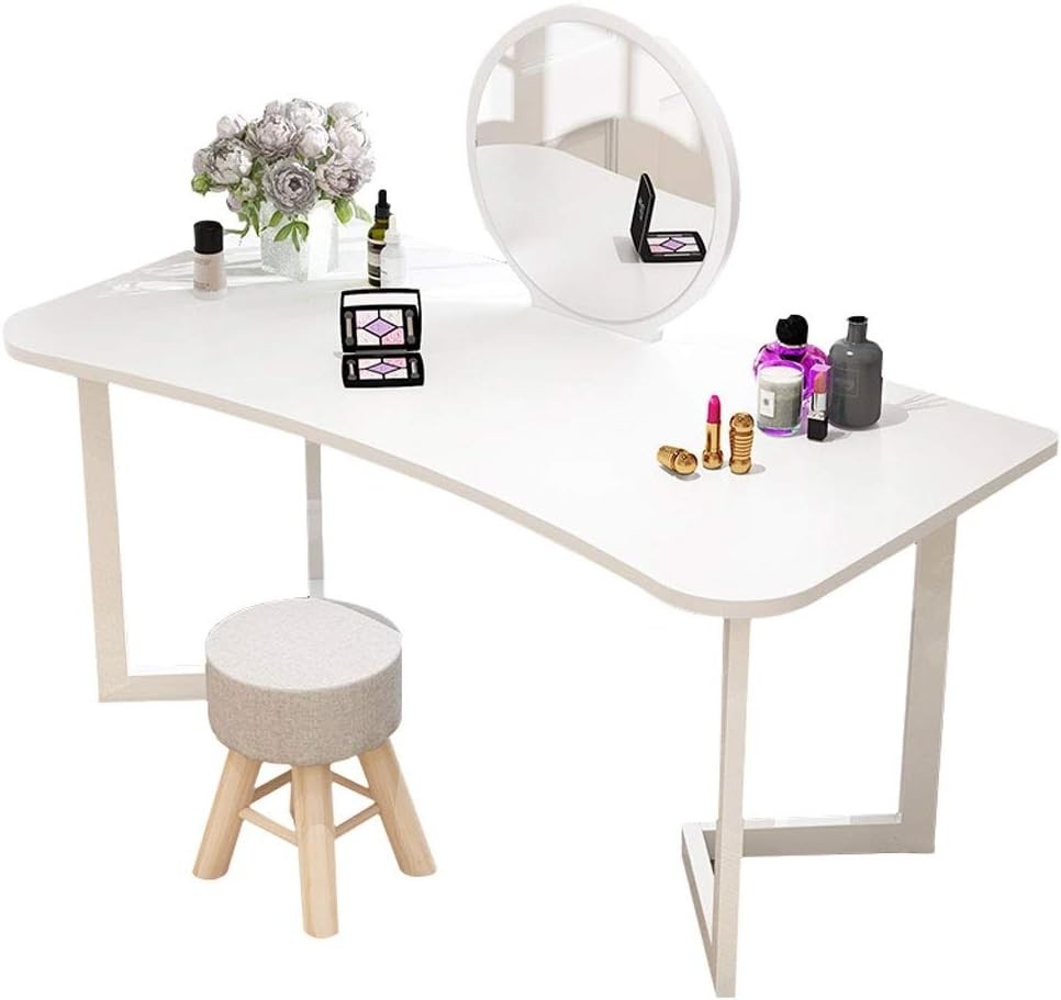 White Dressing Table Stool Set Vanity Desk Movable Mirror Makeup Storage Wood