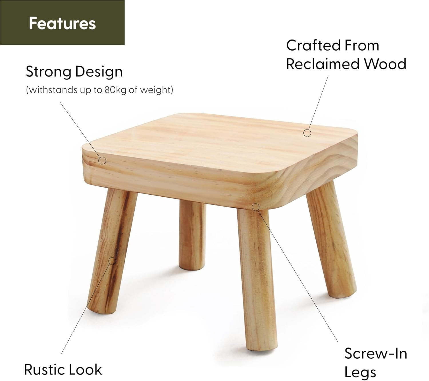 Small Wooden Stool | Rustic Plant Stand & Bedside Table for Home Décor