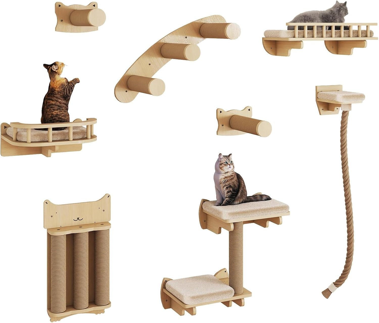Cat Wall Climbing Set Solid Wood Shelves Scratching Posts Platforms Bed