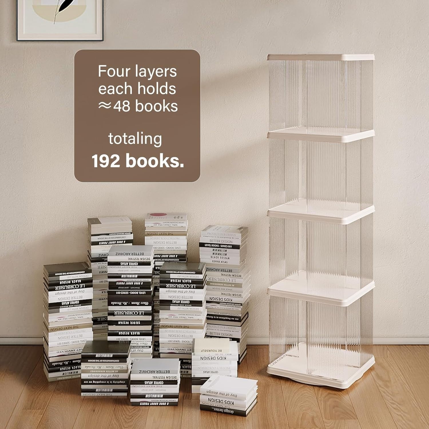 360° Rotating Plastic Bookshelf 4-Tier Floor Standing Corner Shelf White