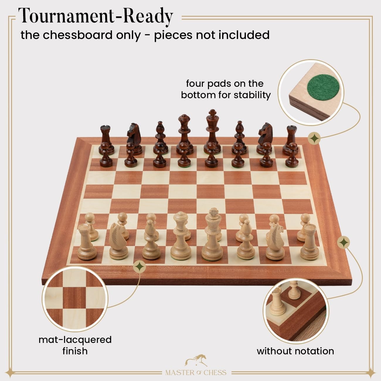 48cm Professional Wooden Chess Board Inlaid Sycamore Mahogany Tournament