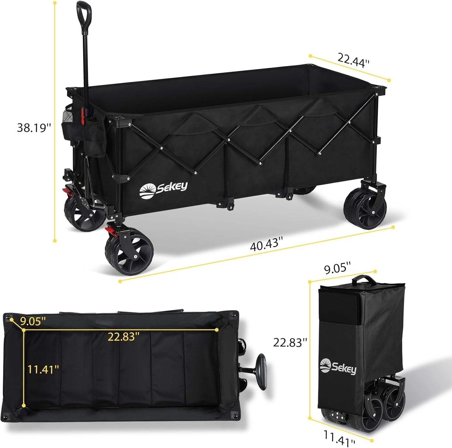 Black Extra Large Folding Wagon 440lbs Heavy Duty All-Terrain Big Wheel Trolley