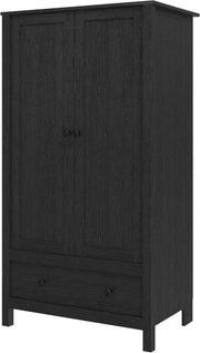 2 Door Wardrobe with Drawer Black Wooden Bedroom Storage Cupboard