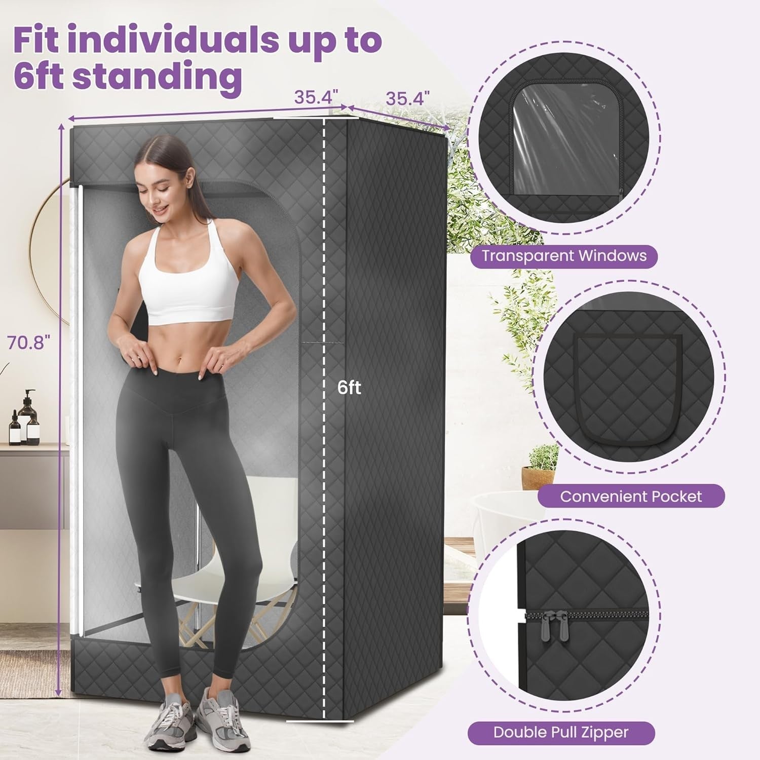 Full Size Portable Steam Sauna Box Home Spa 3L Fast Heat Detox Tent Relax Chair