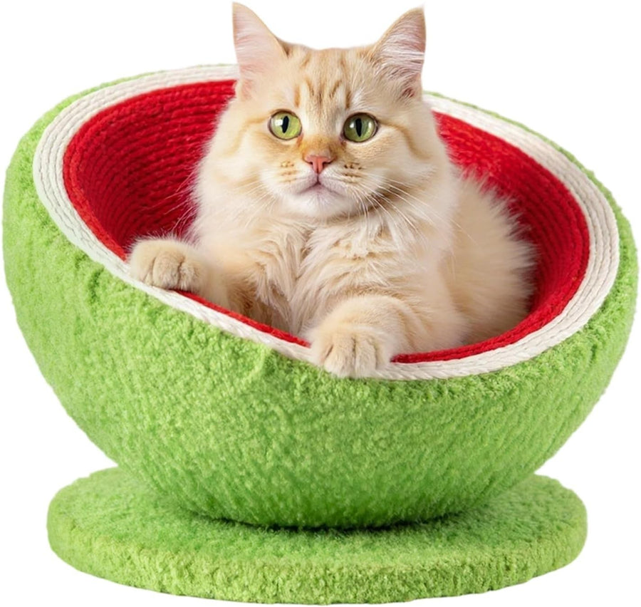 Watermelon Cat Bed Cave w Sisal Scratch Board Cozy Fruit Pet House
