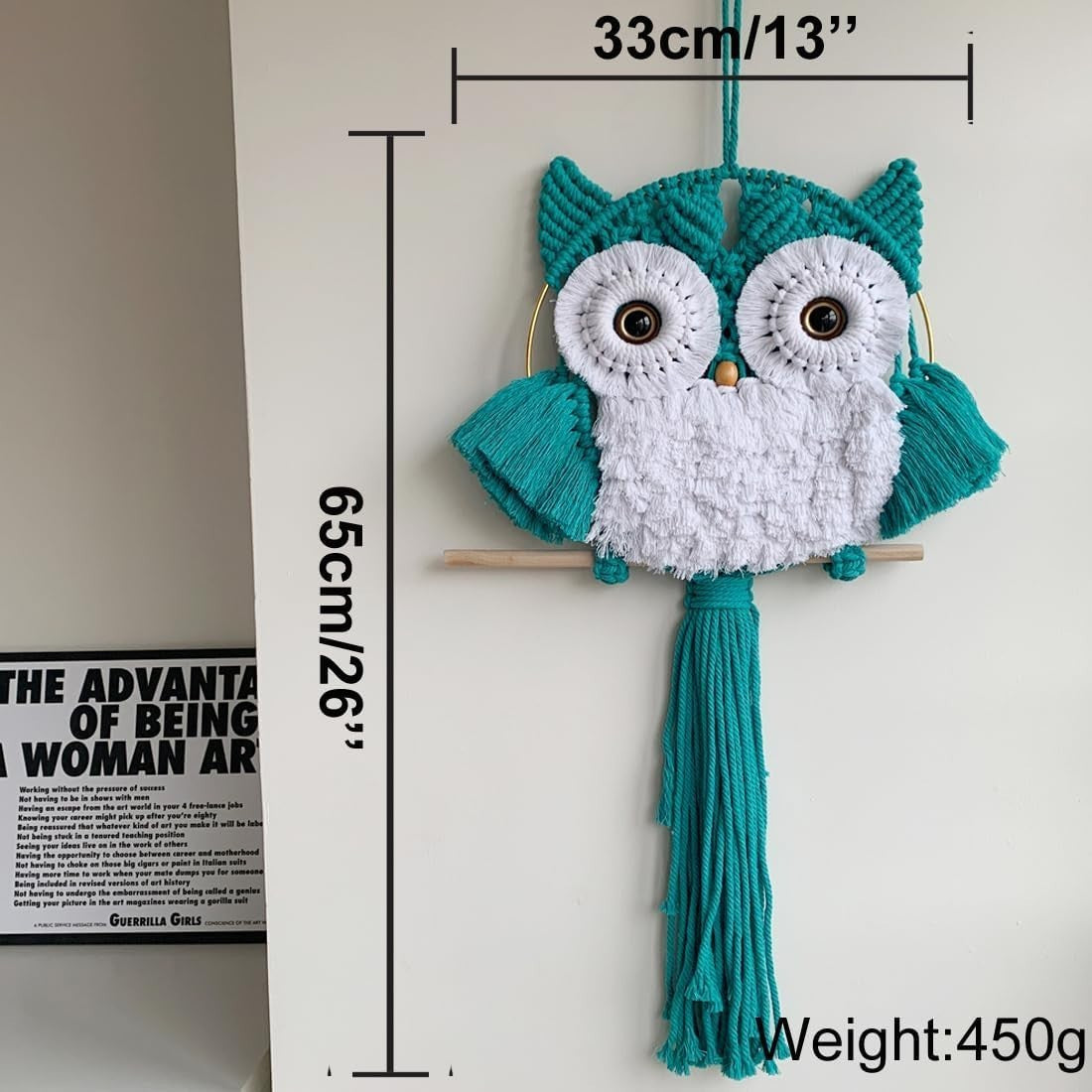 Sage Green Macrame Owl Wall Hanging Boho Fiber Art Decor