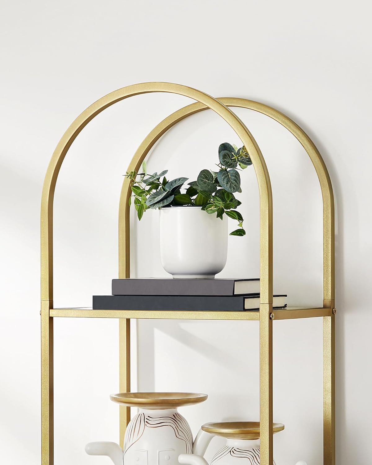 5-Tier Gold & Glass Shelving Unit Tall Arched Display Rack for Modern Homes