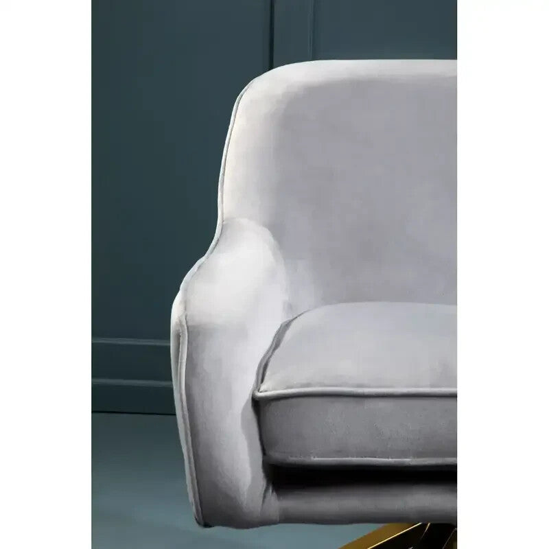 Grey Velvet Swivel Armchair with Gold Legs | Modern Lounge Chair for Living Room