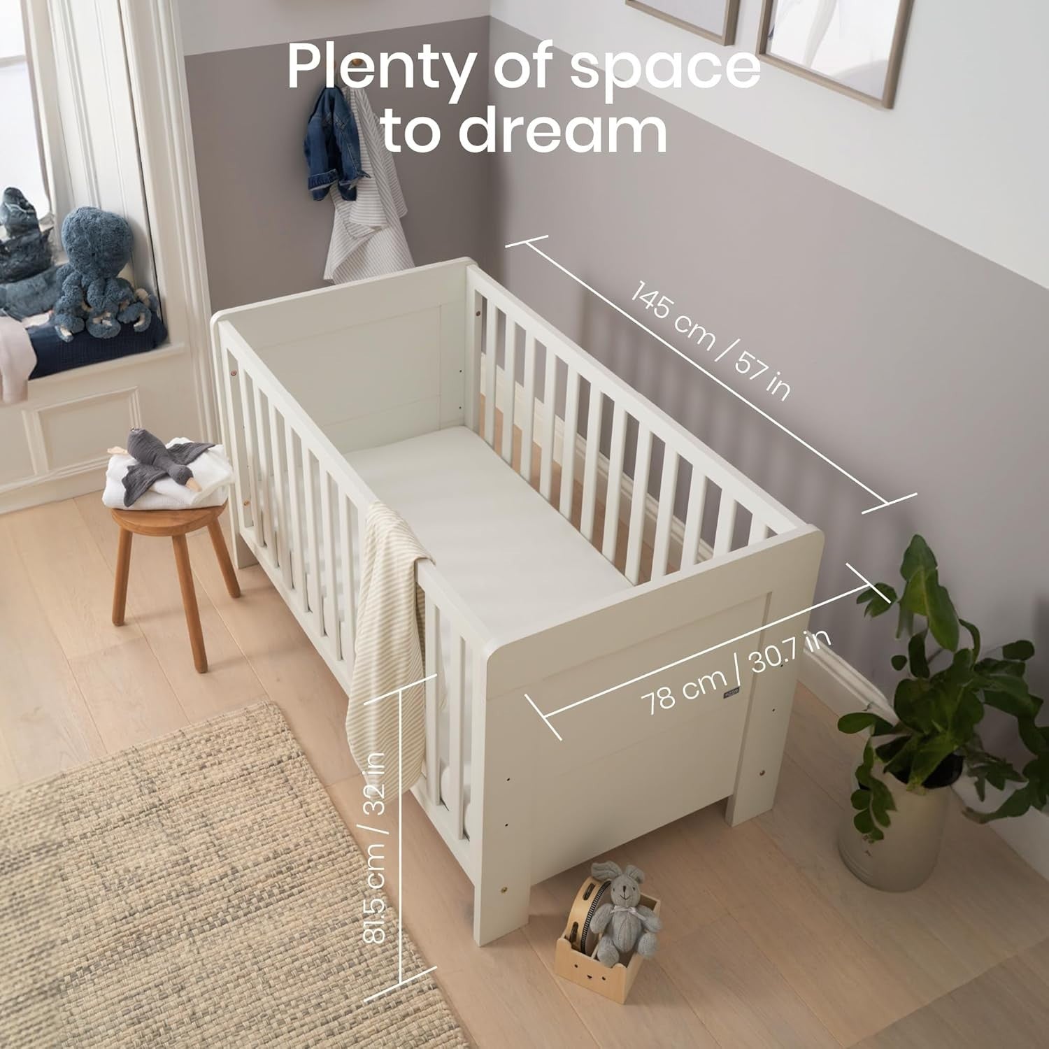 3in1 Baby Cot Bed Crib Toddler Day Bed Adjustable Wooden Convertible White