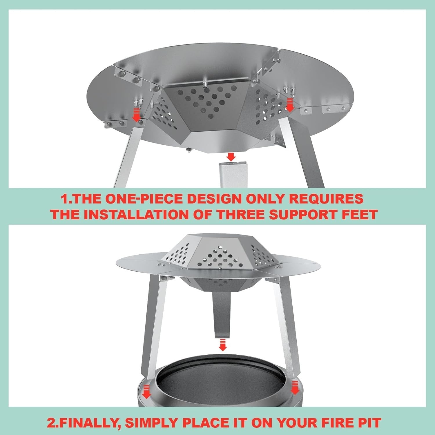 Stainless Steel Heat Deflector for Fire Pit 15" with Handle & Legs