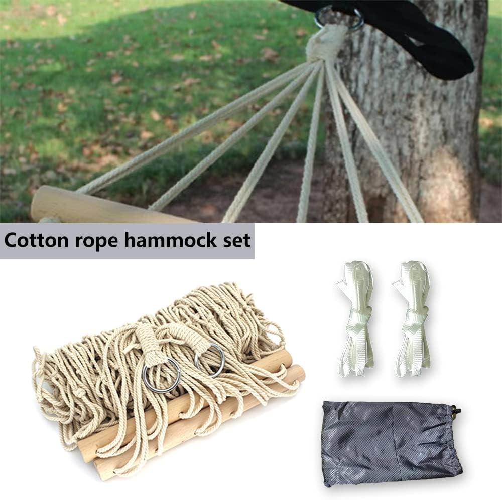 Cotton Rope Hammock with Wood Spreader | Indoor Outdoor Garden Swing