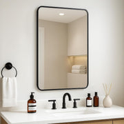 Wall Mounted Rectangle Mirror 100x70cm Black Frame Bathroom Living Room