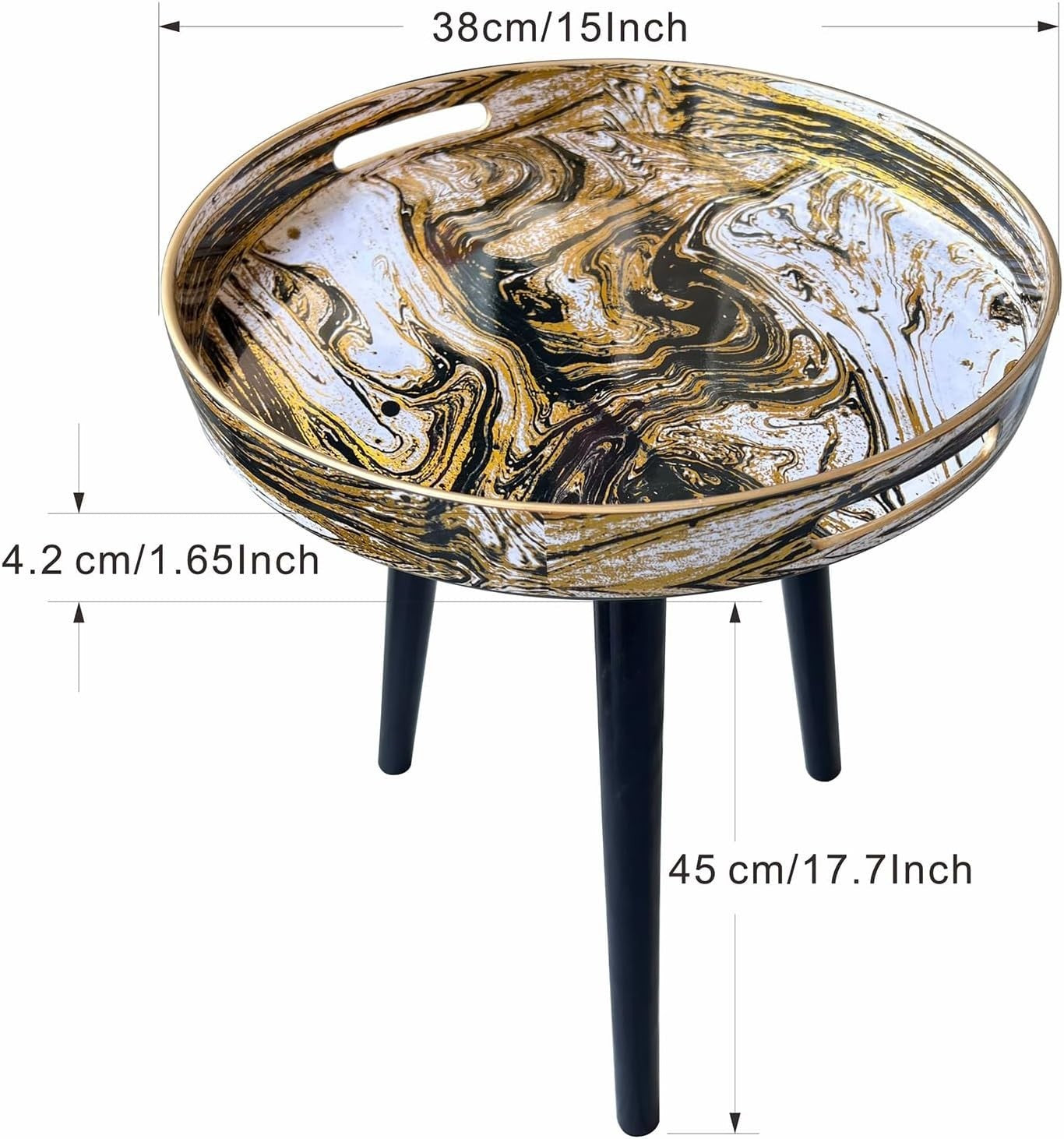 Round Side Table with Detachable Legs – 50x38x38cm Marble Black Gold