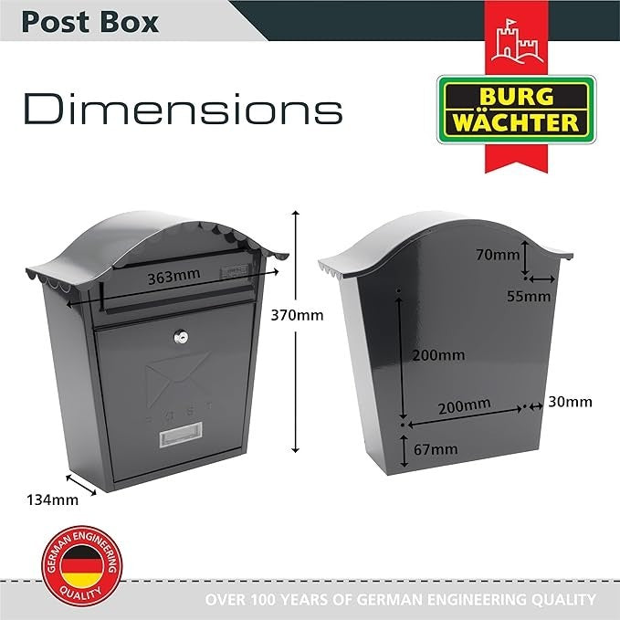 Wall Mounted Lockable Weatherproof Post Box Anthracite Steel 36x37x13cm