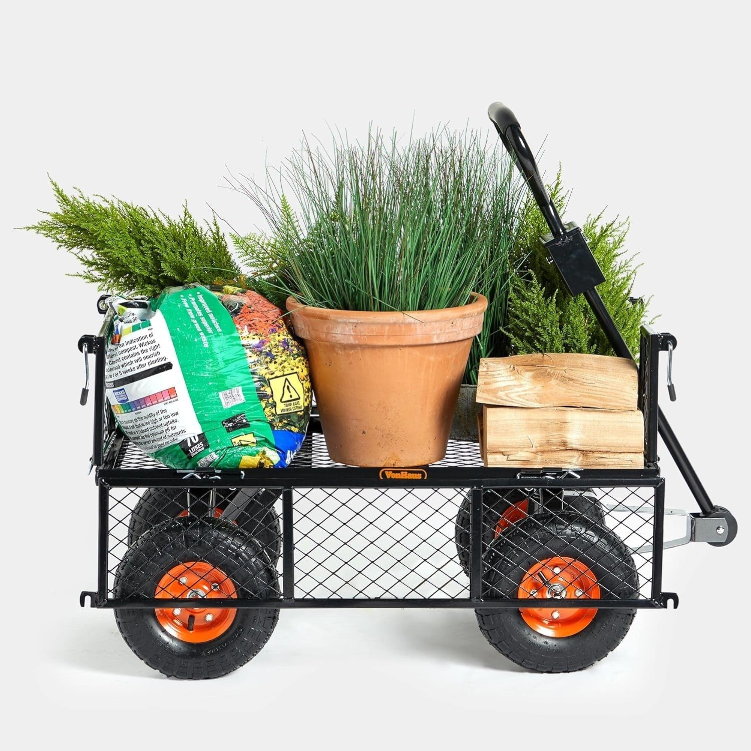 Heavy Duty Garden Cart Utility Wagon 350kg Load Steel Frame Mesh Sides Trolley