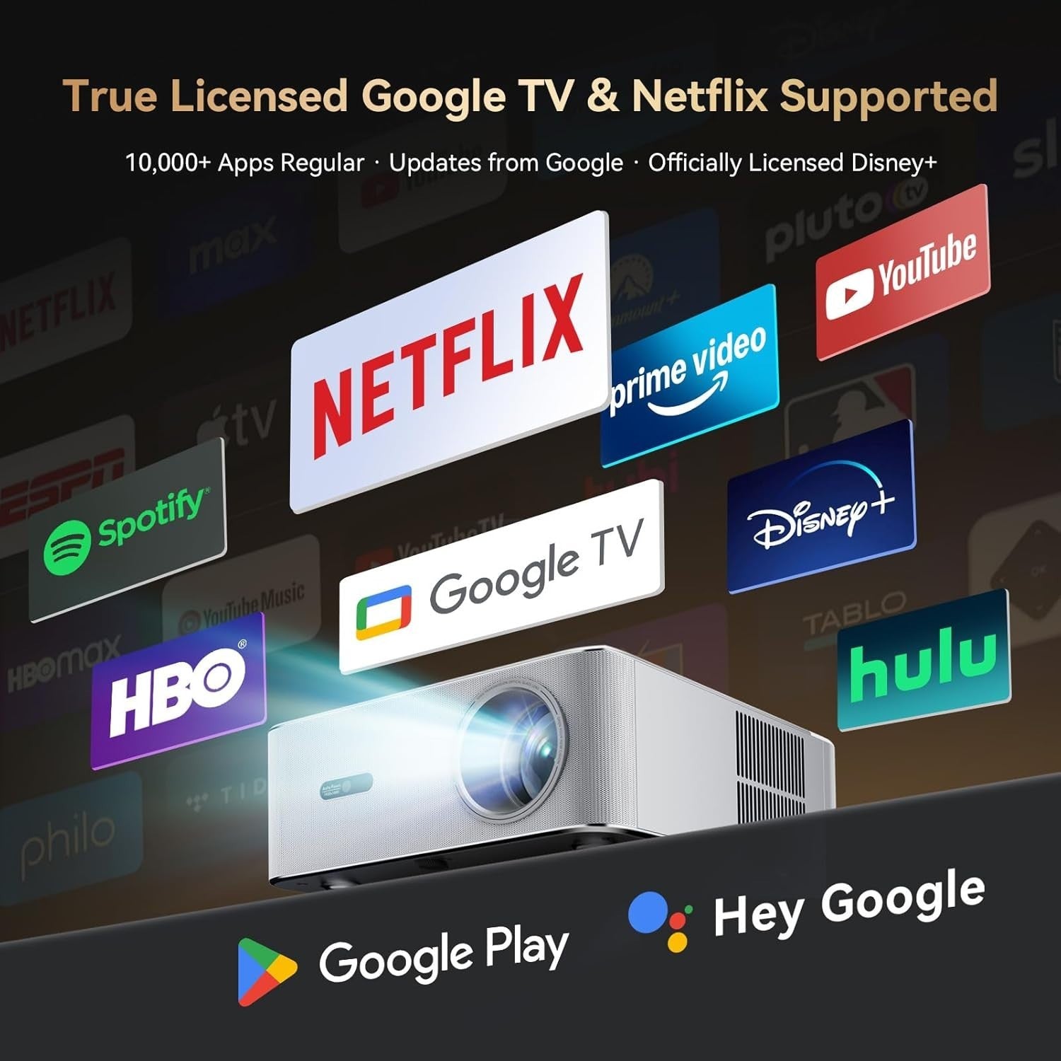 Google TV 1080P Projector 1400 ANSI WiFi 6 Auto Focus HDR 4K