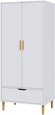 White 2 Door Wardrobe with Drawer & Rail – Modern Tall Clothes Storage
