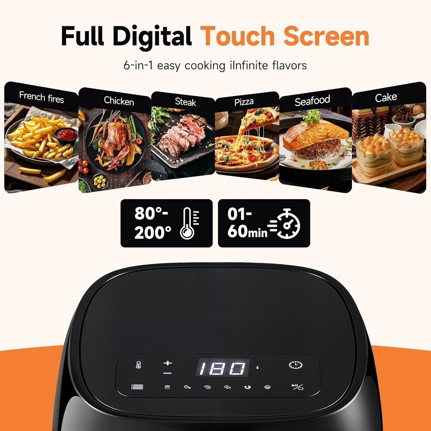 Digital Air Fryer 4.2L | 6-in-1 Presets, RapidAir, 1500W, Low-Oil, Touch Screen