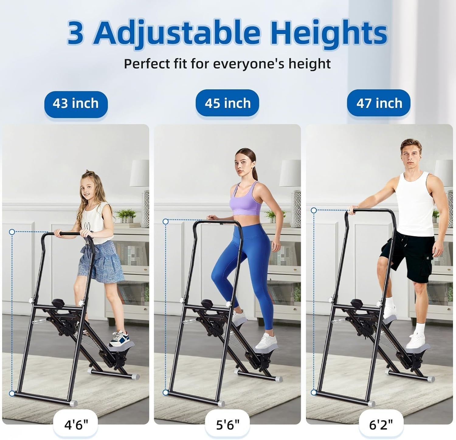 Foldable Stair Climber w/ LCD Monitor, 3-Level Resistance & Adjustable Handlebar