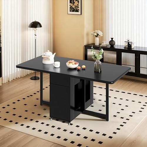 130CM Extending Dining Table with Drawers & Castors for Small Spaces