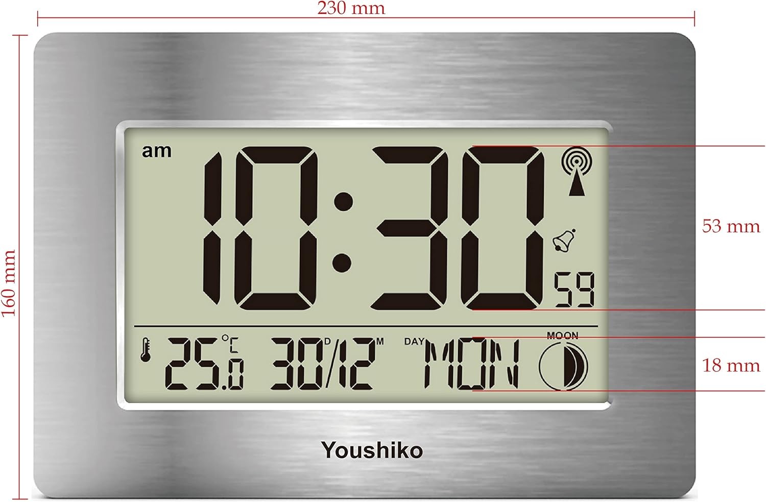 Large LCD Radio Controlled Wall Clock Silent Auto-Set Temp Day Date Display