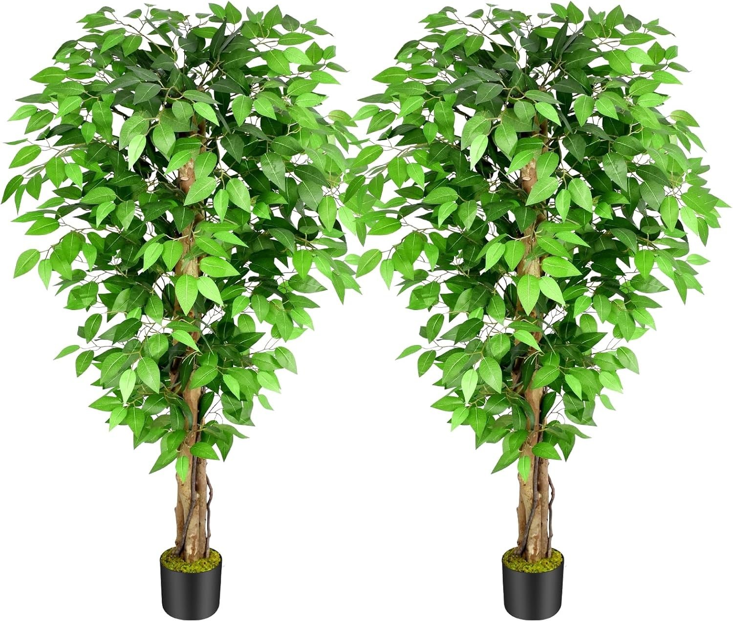 5ft Artificial Ficus Trees Set of 2 Tall Lush Green Curved Trunk Indoor Decor