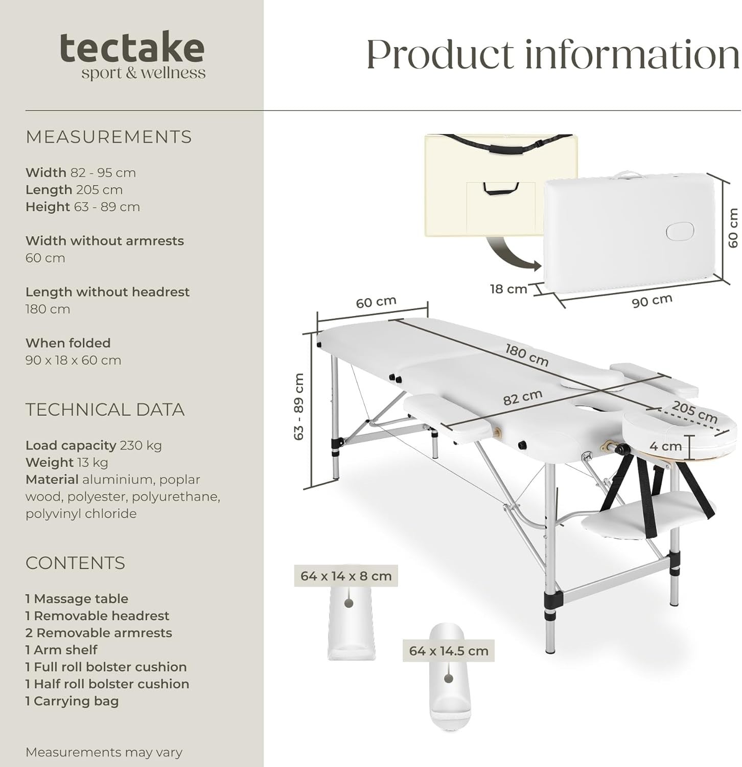Portable Massage Table Foldable Height Adjustable Aluminium Bed + Bag White