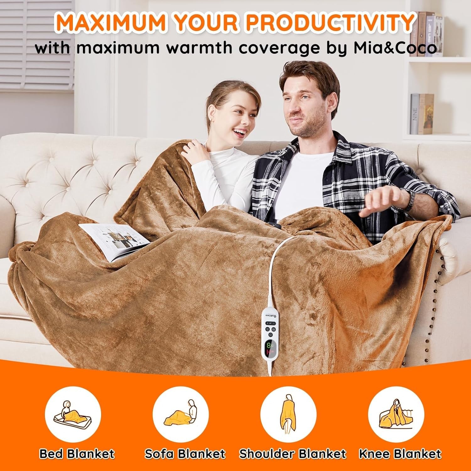 Electric Heated Throw Blanket XXL Fast Heat 10 Levels Flannel 200x180cm