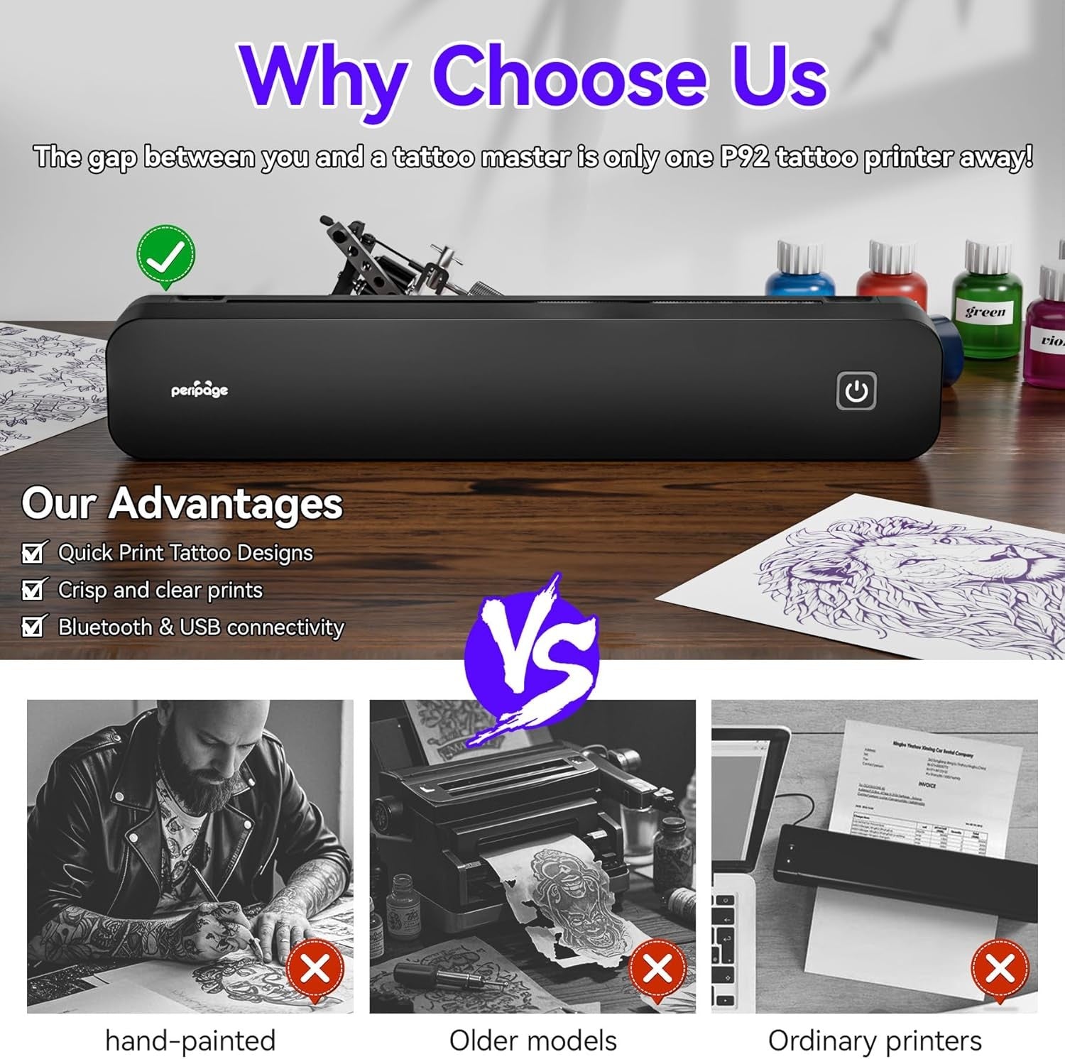 P92 Tattoo Stencil Printer – Wireless Thermal Printer for Artists & PC