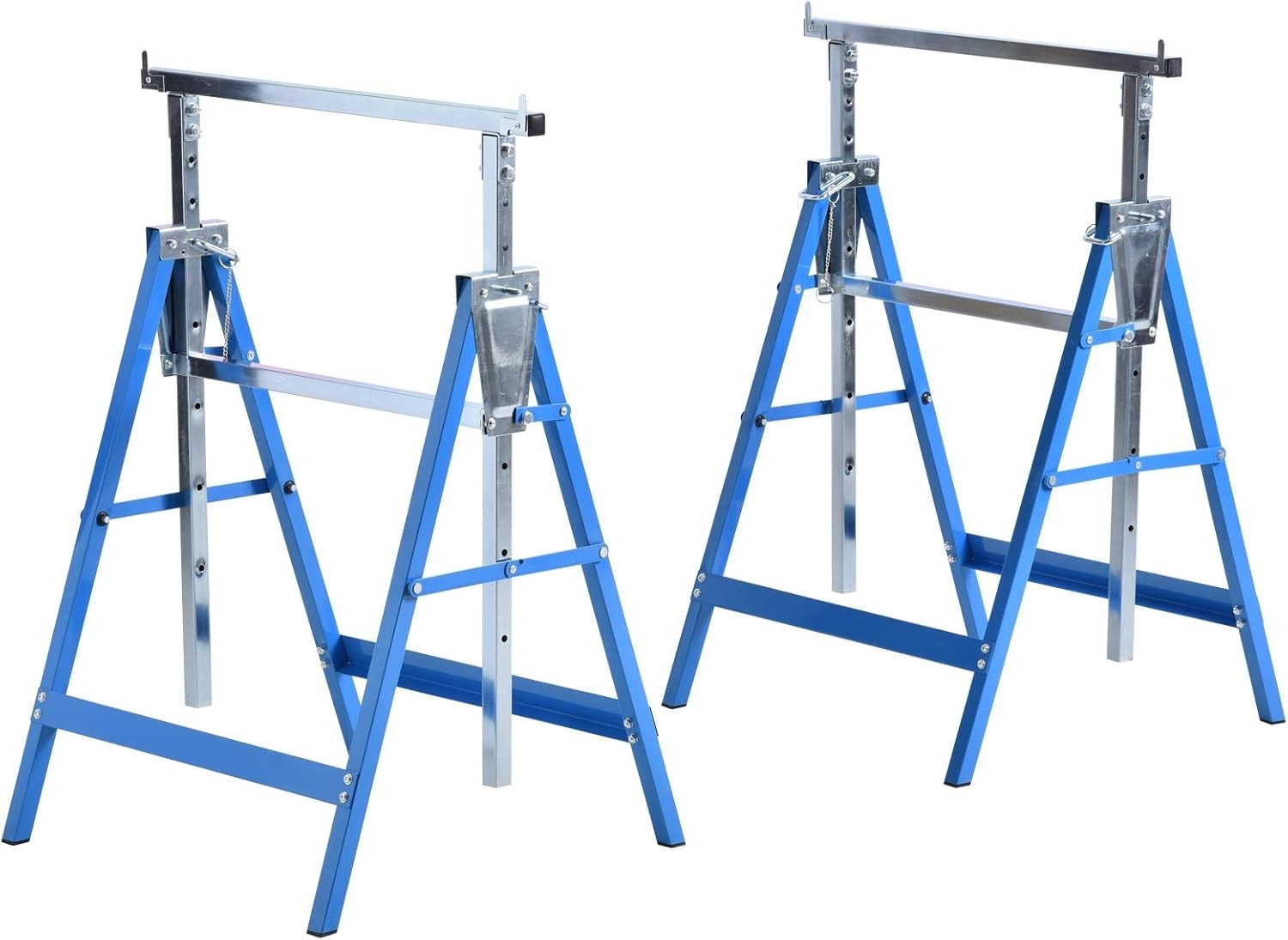 2x Adjustable Telescopic Sawhorse Folding Steel Trestle Work Bench Blue 80–130cm