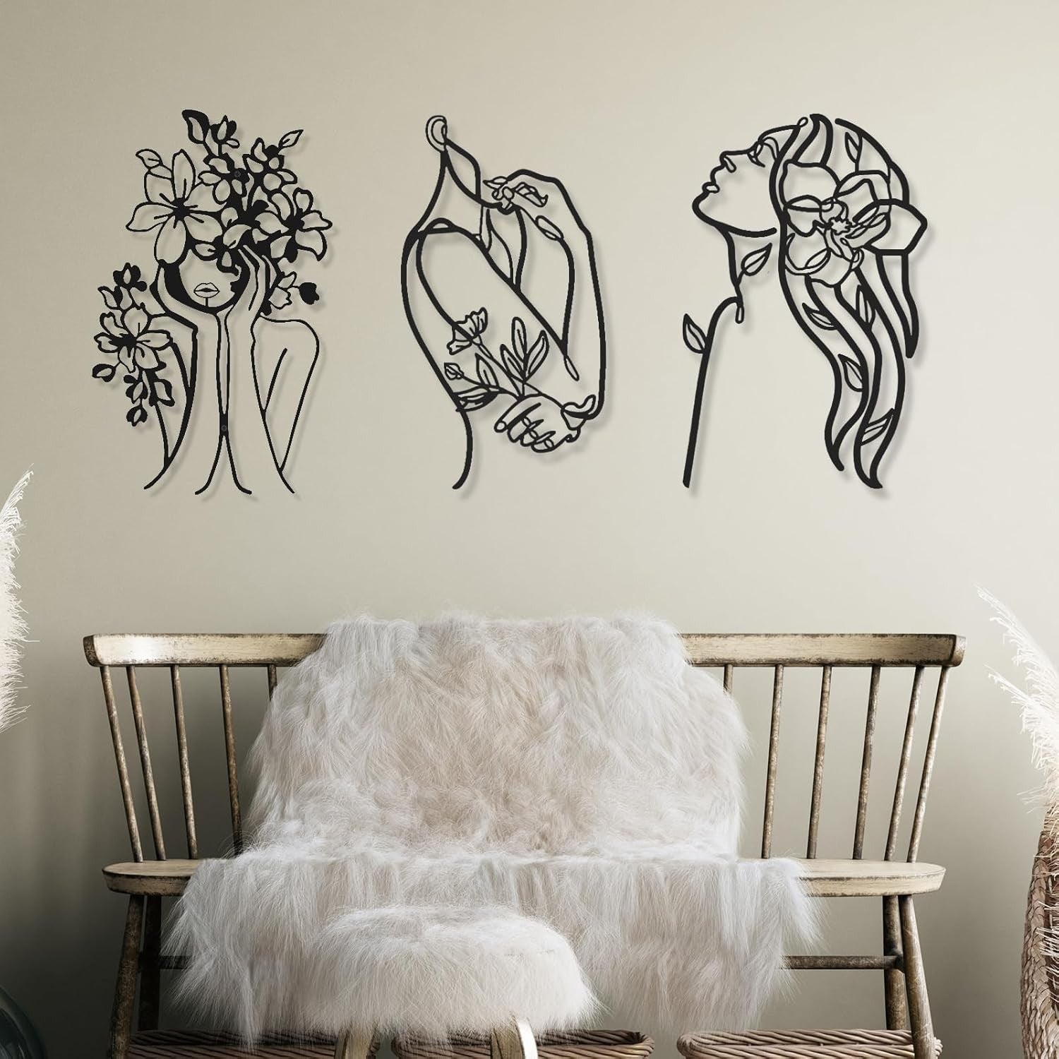 3Pcs Metal Wall Art Abstract Woman Line Drawing Decor