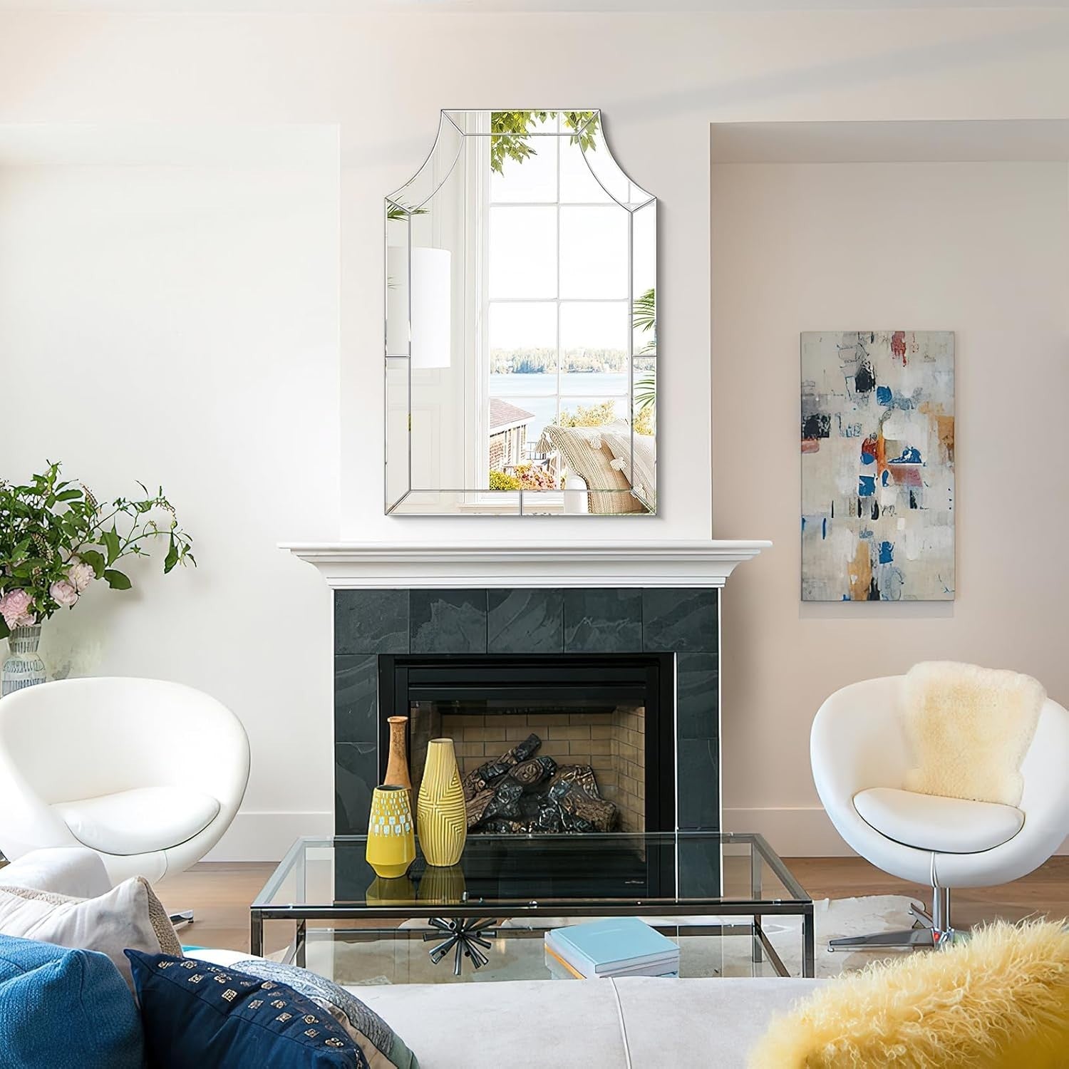 Large Decorative Frameless Wall Mirror 120x80cm Modern Beveled Edge
