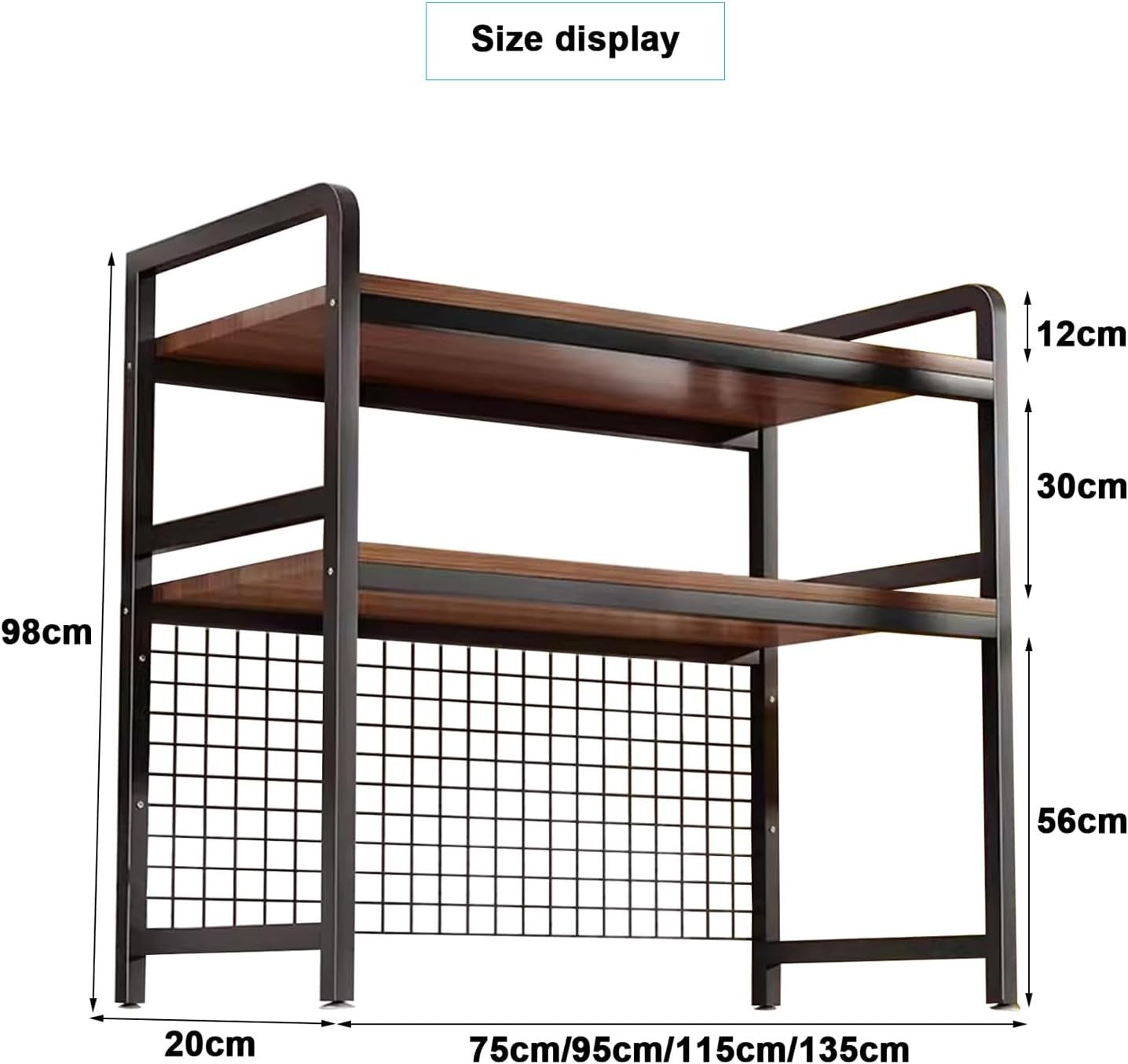 2-Tier Desktop Bookshelf Hutch Metal/Wood Storage Rack Heavy Duty 135cm Black