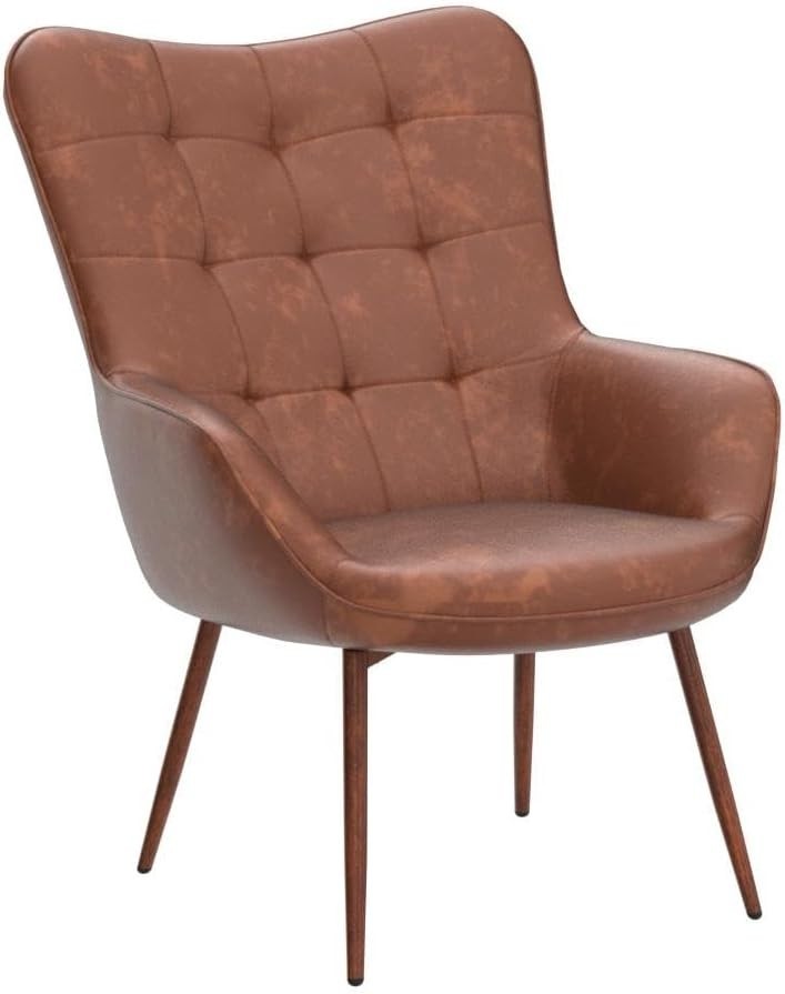 2x Faux Leather Wingback Armchairs High Back Retro Chairs for Living Room