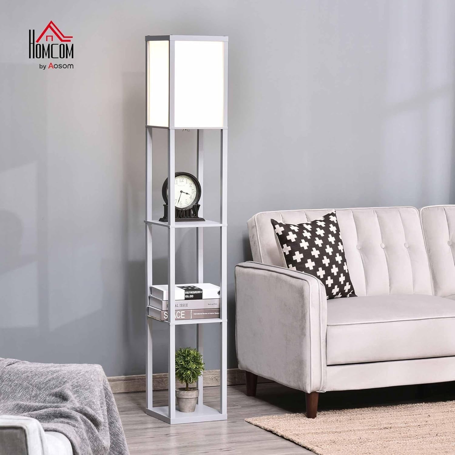 Floor Lamp with Shelves Storage Modern Standing Light Grey 3 Tier 160cm