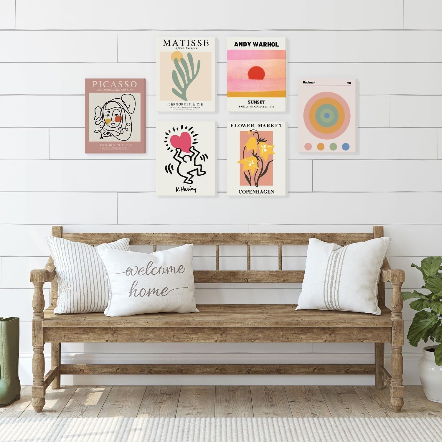 Set of 6 Framed Abstract Wall Art Prints 8x10in Boho Vintage