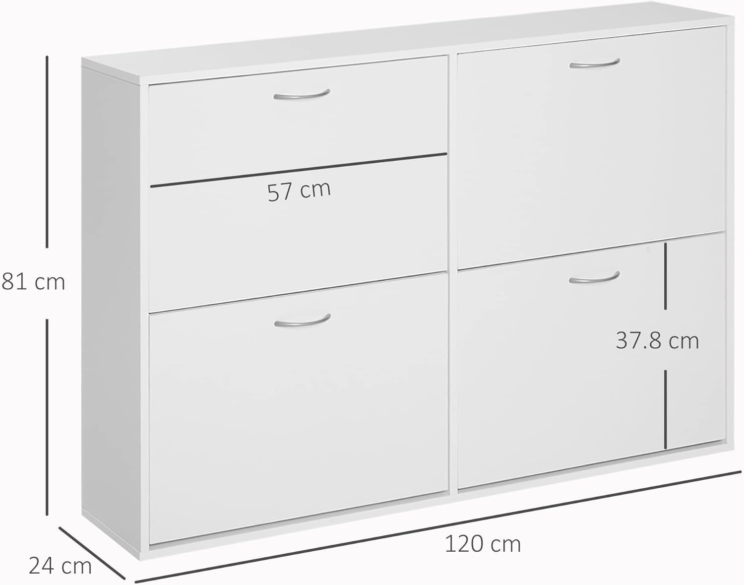 4 Drawer Shoe Cabinet Storage Unit – Modern Slim Cupboard with Flip Doors – Whit