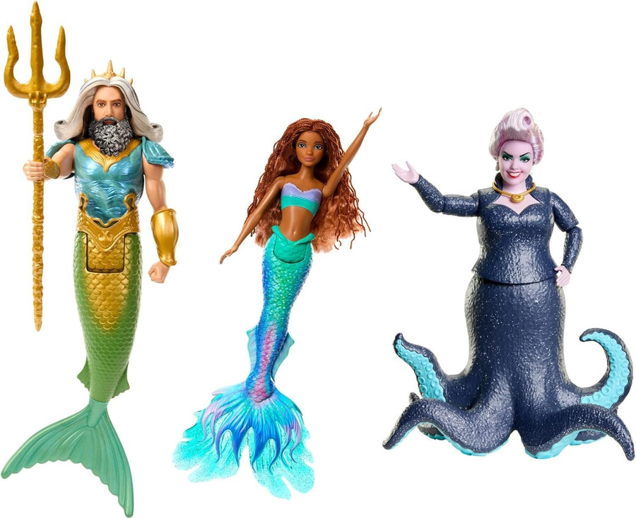 3pc Mermaid Movie Doll Set Princess Sea King Villain Figures Toy